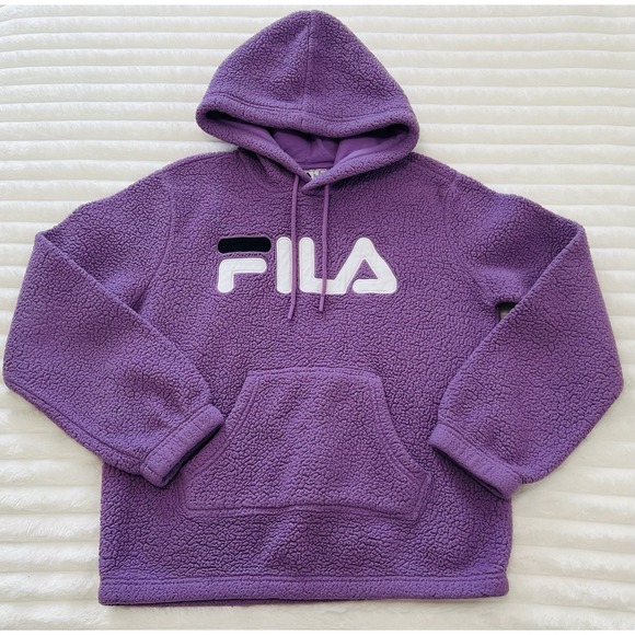 FILA Womens Sporty Athletic Purple Sherpa Hoodie Jacket Pullover Relaxed Fit "S" - Picture 1 of 6